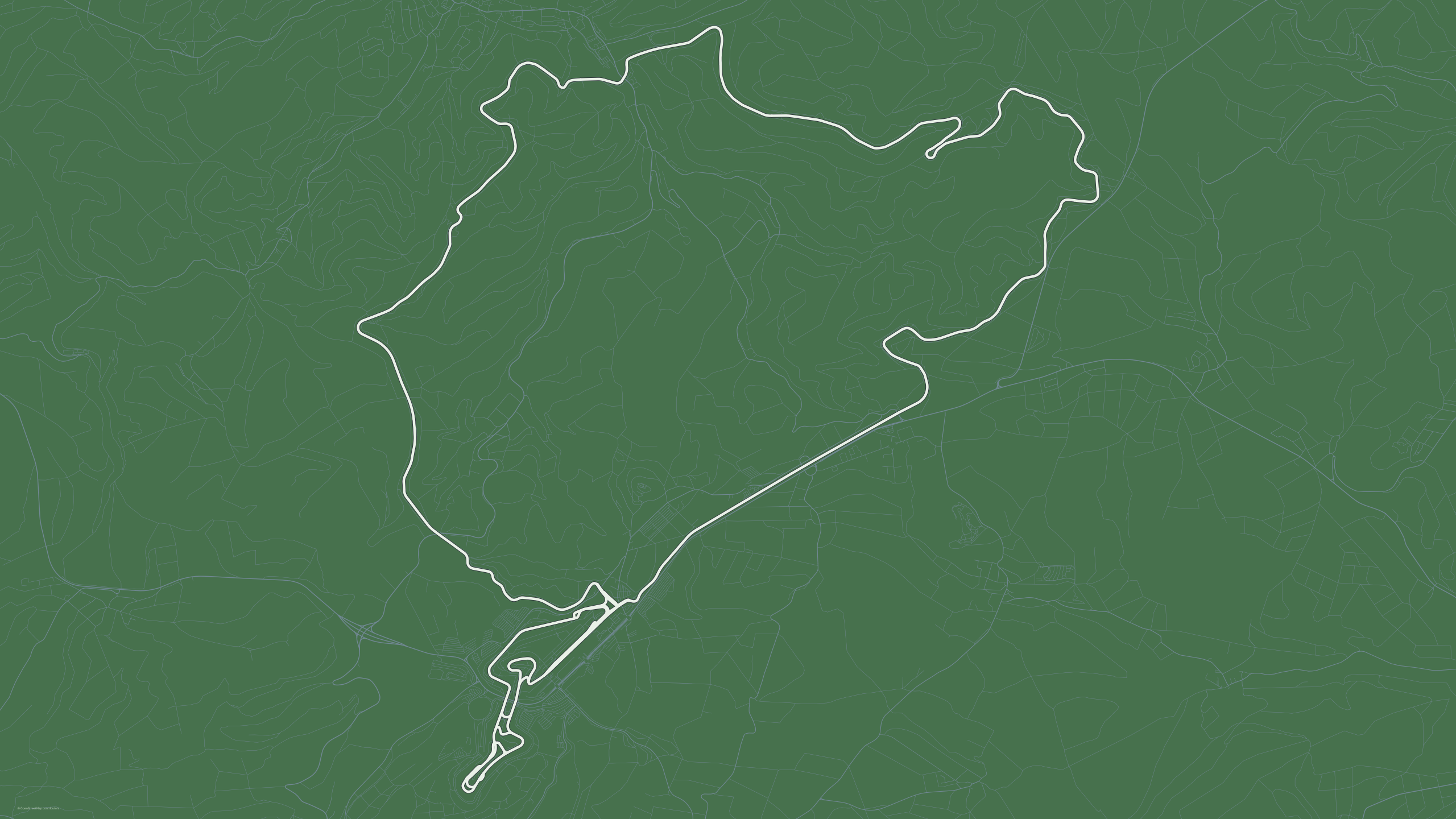 A stylised map of Nürburgring with the racetrack highlighted against the surrounding road network.